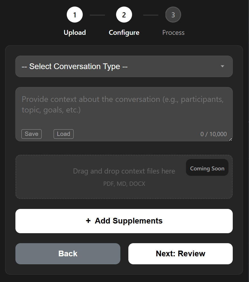 Configure - AI Reporter Application Screenshot
